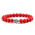 Bracelet en perles de pierre rouge avec pendentif main de hamsa argentée bijoux ethniques yoga - Main Argentée Turquoise Rouge