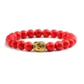 Rood turquoise steen kralen armband met gouden Boeddha hoofd elastische armband hoofd. - Rood Turkoois Gouden Legering