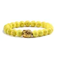 Gele turkoois steen kralen armband met gouden Boeddha hoofd bedel elastisch sieraad - Geel Turkoois Gouden Legering