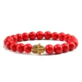 Bracelet de Perles de Pierre Rouge avec Charme Main de Hamsa Doré Bijou de Yoga Variant - Main Dorée Turquoise Rouge