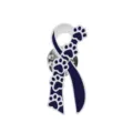 Detailed close-up of cute paw print ribbon lapel pin, showing exquisite alloy craft. - Silver Blue