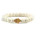 Bracelet de perles de yoga avec breloque main de Fatima et perles de turquoise blanche - Main Dorée Turquoise Blanc
