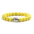 Geel turkoois kralen armband met zilveren Boeddha hoofd bedel, elastisch edelsteen sieraad. - Geel Turkoois Zilveren Legering