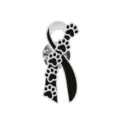 Black white paw print awareness ribbon brooch lapel pin metal badge for pet lovers - Silver-Black