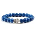 Bracelet de perles en turquoise bleue avec pendentif main de fatima en alliage argenté yoga. - Main Argentée Turquoise Bleu