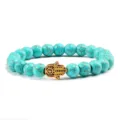 Bracelet perles turquoise Main de Hamsa breloque alliage or bracelet yoga variante - Main Dorée Turquoise Bleu Clair