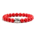Rode Turquoise Steen Kralen Armband met Zilveren Boeddha Hoofd Bedel Elastische Sieraad - Rood Turkoois Zilveren Legering