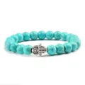 Bracelet de perles turquoise avec pendentif main de Fatima argenté yoga chic tendance - Main Argentée Turquoise Bleu Clair