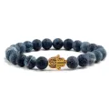 Bracelet en perles craquelées bleues avec pendentif main de hamsa en alliage - Main Dorée Pierre Vieillie Noire