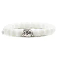 Witte kralenarmband met zilveren Boeddha hoofd bedel, elastische armband voor dagelijks gebruik. - Wit Porselein Zilveren Legering