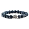Bracelet de perles en pierre craquelée bleue avec breloque main de hamsa yoga méditation - Main Argentée Pierre Vieillie Noire