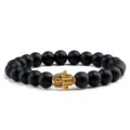 Bracelet de yoga en perles noires mates avec pendentif main de Fatima dore bijou alliage - Main Dorée Pierre Noire Mate