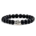 Bracelet en perles noires mates avec charme main de Hamsa argente pour yoga quotidien - Main Argentée Pierre Noire Mate