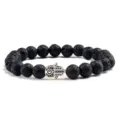 Bracelet de perles en pierre de lave noire avec breloque main de Fatima argentée - Main Argentée Pierre de Lave