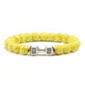 Βραχιόλι με χάντρες κίτρινου τουρκοάζ με κρεμαστό αλτήρα γυμναστικής για άνδρες και γυναίκες. - Κίτρινο Τυρκουάζ Ασημένιος Αλτήρας / 17cm