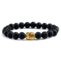 Zwarte Lavasteen Armband met Gouden Boeddha Hoofd Kraal Elastische Stretch Sieraad - Lavasteen Gouden Legering