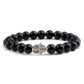 Bracelet en perles de pierres precieuses noires avec charm hamsa argente bijou yoga SKU - Main Argentée Pierre Noire Brillante