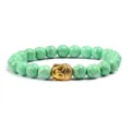 Turkoois kralen armband met gouden Boedha hoofd hanger elastische stenen armband voor dames heren - Appelgroen Turkoois Gouden Legering