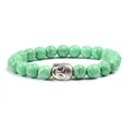 Turquoise kralen armband met zilveren boeddha hoofd hanger elastische sieraden voor heren - Appelgroen Turkoois Zilveren Legering