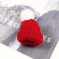 Mini knitted red Christmas hat brooch cute yarn ball clothing bag pendant sweet badge - Burgundy With White Ball