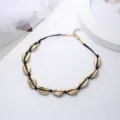 Collana girocollo intrecciata con conchiglie naturali spiaggia hawaiana regolabile - Corda Nera Conchiglia Oro