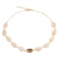 Collana choker con conchiglie boho e conchiglia di ciprea dorata con catena di estensione regolabile - Corda Beige Conchiglia Oro
