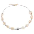 Girocollo con conchiglie naturali stile hawaiano collana corta con catenina regolabile e ciondolo. - Corda Beige Conchiglia Argento