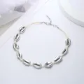 Collana girocollo con conchiglie naturali intrecciate stile spiaggia bohémien gioielli regolabili - Corda Beige Conchiglia Argento