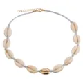 Hawaiianischer natürlicher Muschel-Choker mit goldenem Akzent und Karabinerverschluss. - Graue Kordel Goldene Muschel