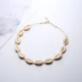 Handmade seashell choker necklace Hawaiian beach style casual adjustable jewelry - Beige Cord White Shell