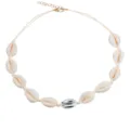 Hawaiianischer Kauri Muschel Choker mit silbernem Muschel Anhänger und Verlängerungskette. - Graue Kordel Silberne Muschel