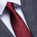 Men's burgundy formal business necktie detail with classic stripes, elegant professional wear style. - 8cm Burgundy Large Plaid Zipper