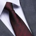 Close-up detail of men wine red polka dot tie texture with white shirt and suit. - 8cm Burgundy Starry Sky Zipper