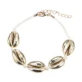 Braccialetto e cavigliera intrecciati a mano con conchiglie di cauri dorati stile boho chic. - Corda Beige Conchiglia Oro