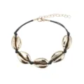 Bracciale intrecciato nero con conchiglie cauri dorate variante con chiusura moschettone. - Corda Nera Conchiglia Oro