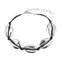 Bracciale intrecciato con corda di conchiglia d'argento boho per donna, gioiello da spiaggia estivo - Corda Nera Conchiglia Argento