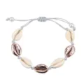 Braccialetto intrecciato di conchiglie boho con conchiglie naturali e oro rosa per le vacanze. - Cordino Gris Conchiglia Oro Rosa