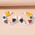 Cute Fruit Acrylic Hoop Earrings Summer Sweet Colorblock C-Shape Dangle Jewelry for Women - Fruit Style (A23-229) / White