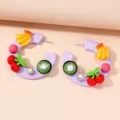 Cute fruit acrylic hoop earrings for women, sweet colorful sweet style jewelry chic gift - Fruit Style (A23-229) / Purple