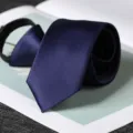 Cravatta con cerniera blu scuro uomo 6cm twill fine business matrimonio dettaglio - Stile con Cerniera Liscio Blu Marino 6cm