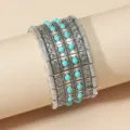 Bracelet manchette large en alliage style ethnique vintage avec pierres turquoise femmes. - Style AMY681 / Bleu