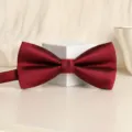 Wine red silk bow tie for men, classic solid color wedding groom suit accessory variant. - New Wine Red Glossy Bowtie