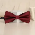 Wine red solid men bow tie for wedding groomsmen business formal shirt neckwear accessory - Deep Wine Red Jacquard Bowtie