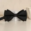 Black mens bow tie solid color multi-layer bowknot wedding party formal wear accessory - Black Asymmetric Stripe Bowtie