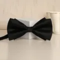 Classic black solid satin bow tie for men, elegant wedding and formal suit accessory. - Black Asymmetric Glossy Bowtie