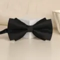 Black bow tie for men, classic textured formal wedding party neckwear accessory. - Trendy Black Fine Stripe Bowtie