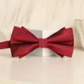 Burgundy men's bow tie solid color wedding groom formal wear stylish classic neck accessory. - Wine Red Asymmetric Stripe Bowtie