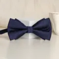 Classic men's navy blue striped bow tie for formal weddings, business suits, and daily wear. - Blue Bold Stripe Bowtie