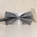 Men's dark grey striped bow tie classic wedding groom formal wear accessory variant - Light Gray Stripe Bowtie