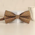 Golden brown patterned men bow tie, classic formal wedding groom neckwear accessory. - Khaki Small Floral Bowtie